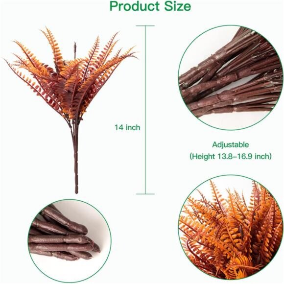 12 Bundles Artificial Fall Plants,Fake Boston Fern Greenery Outdoor UV Resistant - Picture 2 of 8